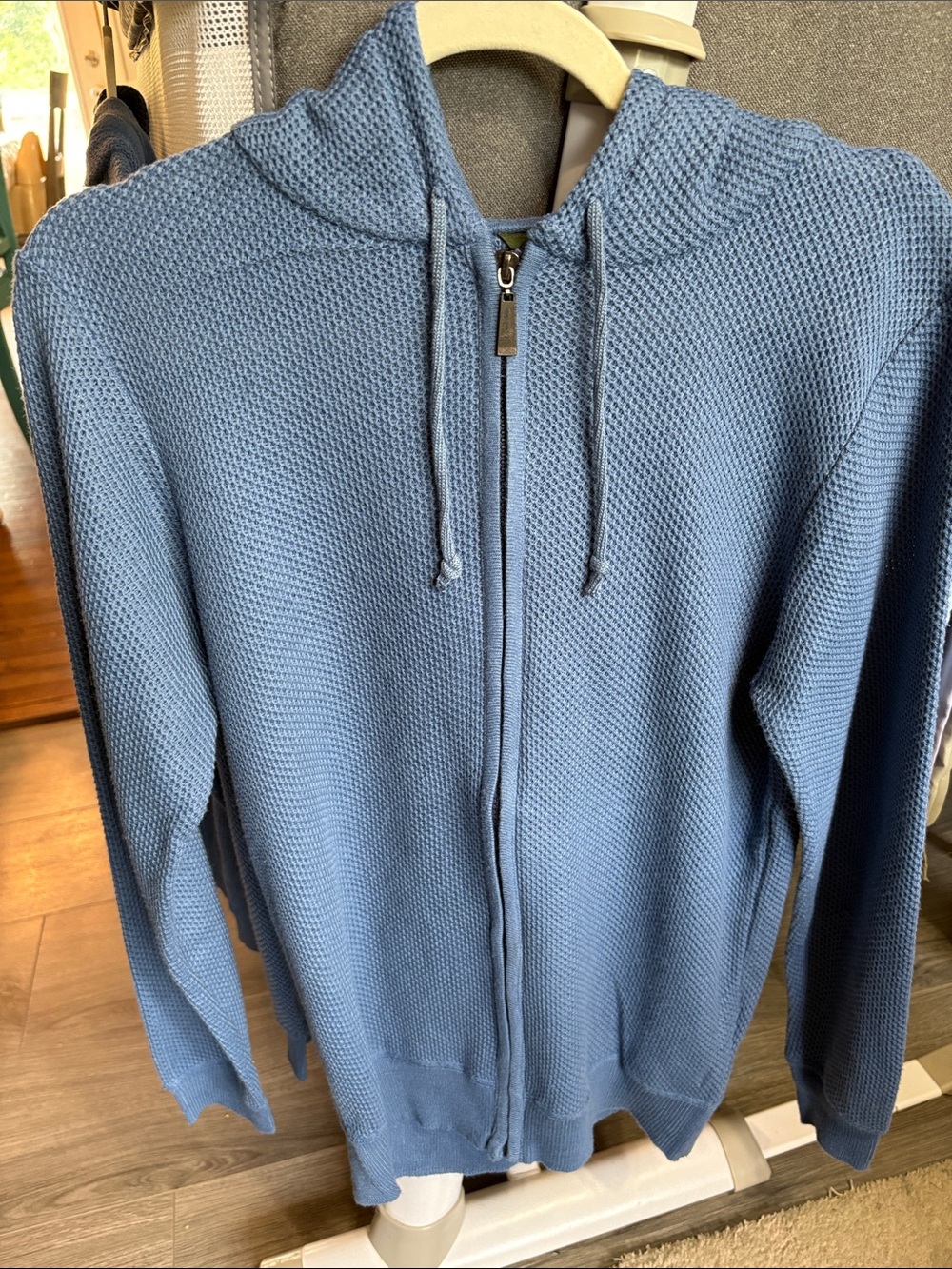 Men's Light Blue Knit Zip Hoodie Sweater